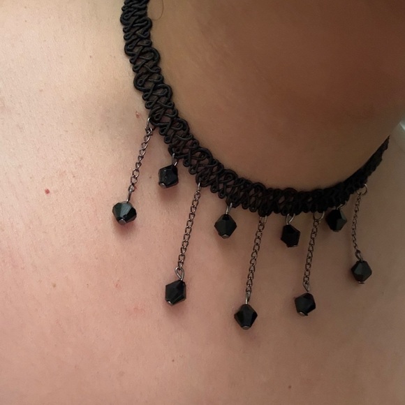 Black Choker Necklace with Beads y2k - Picture 1 of 3